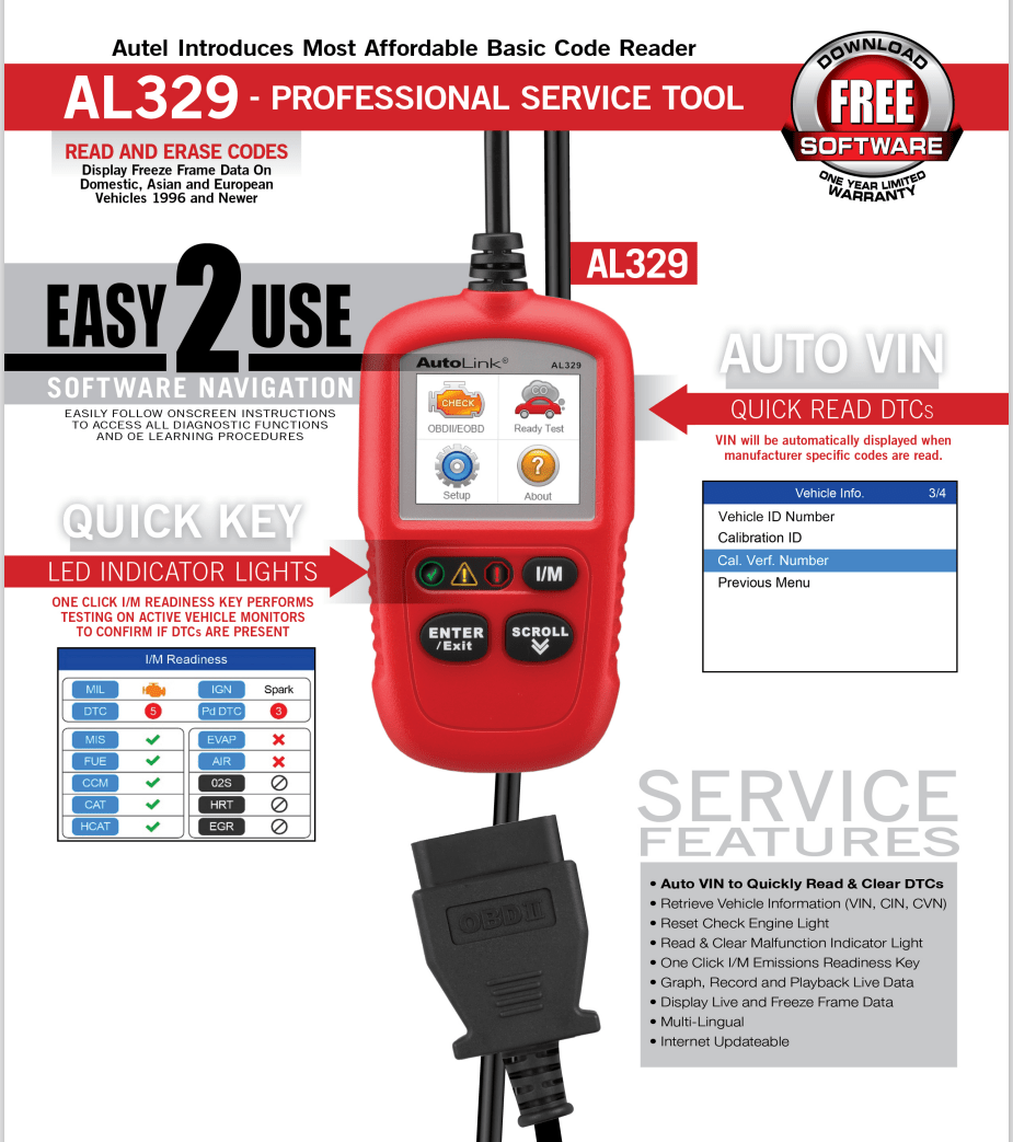 Home / Autel AL329 Code Reader, I/M Readiness Diagnostic OBD2 Scanner